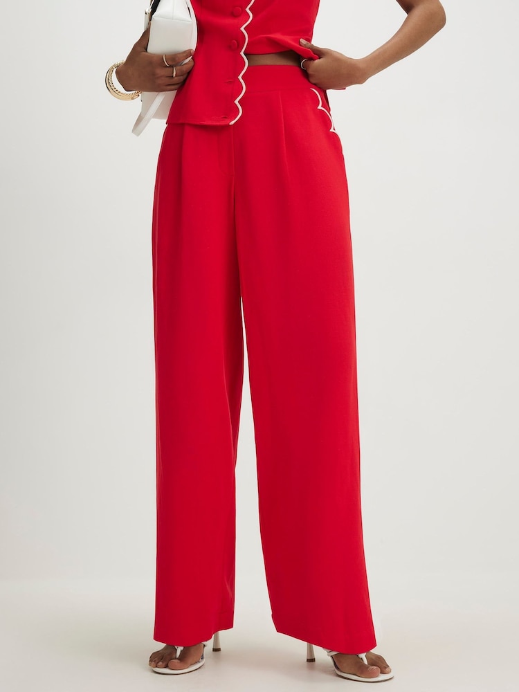 River Island Red Scallop Trim Wide Leg Trousers - Image 4 of 4