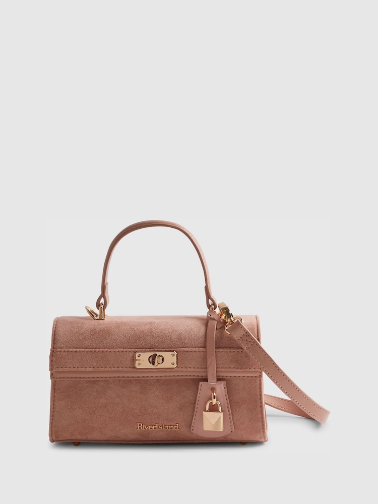 River Island Pink Lock Front Faux Suede Tote Bag - Image 1 of 6