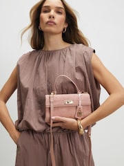 River Island Pink Lock Front Faux Suede Tote Bag - Image 6 of 6