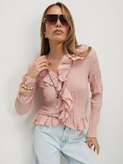 River Island Pink Long Sleeve Ruffle Peplum Top - Image 2 of 4