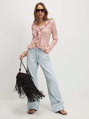 River Island Pink Long Sleeve Ruffle Peplum Top - Image 3 of 4