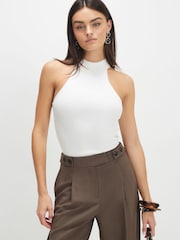 River Island Cream Ribbed Halter Top - Image 3 of 4