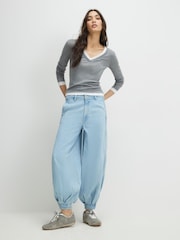 River Island Blue Soft Denim Pleated Balloon Jeans - Image 1 of 4