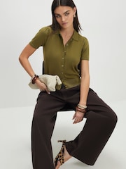 River Island Green Short Sleeve Kniited Button Front Top - Image 1 of 4