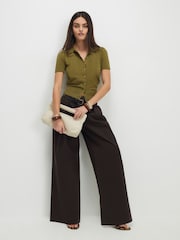 River Island Green Short Sleeve Kniited Button Front Top - Image 2 of 4