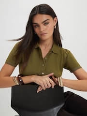 River Island Green Short Sleeve Kniited Button Front Top - Image 4 of 4