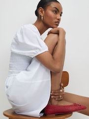 River Island White Puff Sleeve Shirred Mini Dress - Image 2 of 4