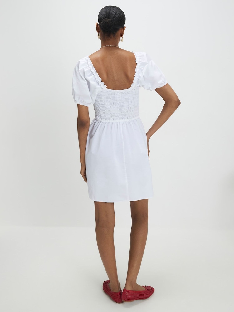 white shirred mini dress Matteau Shirred Bodice Mini Dress - White
