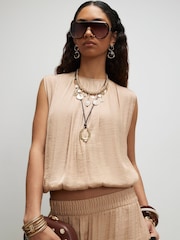 River Island Brown Sleeveless Bubble Hem Top - Image 1 of 4
