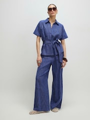 River Island Blue Textured Collared Belted Top - Image 3 of 4