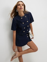 River Island Blue Button Front Short Sleeve Top - Image 1 of 4