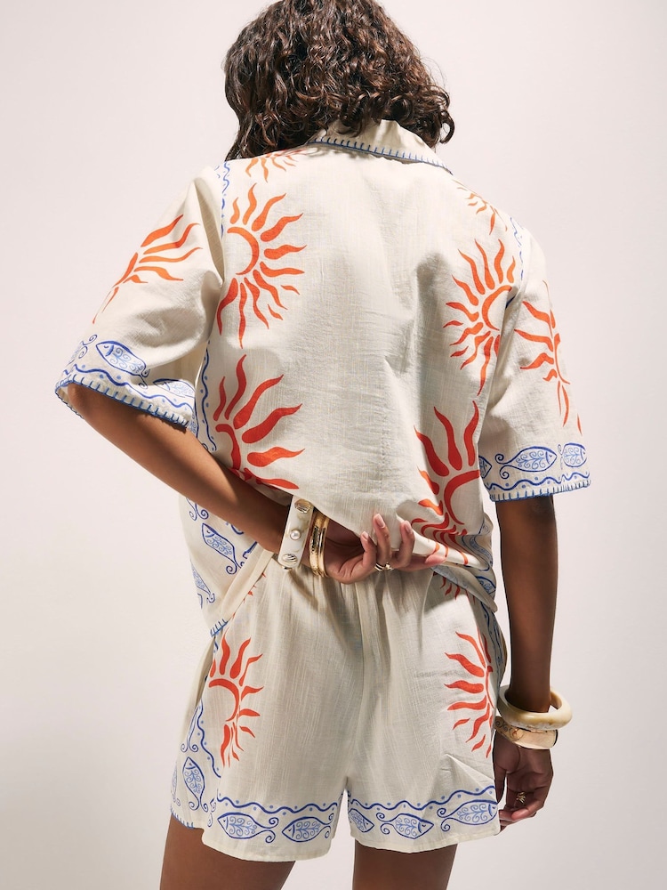 River Island Cream Sun Print Shorts - Image 4 of 4 River Island Cream Sun Print Shorts - Image 4 of 4