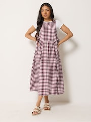 PixieGirl Petite Red Gingham Pinafore Midi Dress - Image 1 of 5