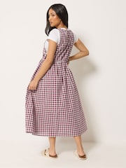 PixieGirl Petite Red Gingham Pinafore Midi Dress - Image 3 of 5