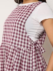 PixieGirl Petite Red Gingham Pinafore Midi Dress - Image 4 of 5