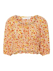 PixieGirl Petite Orange Ditsy Floral Puff Sleeve Top - Image 5 of 5