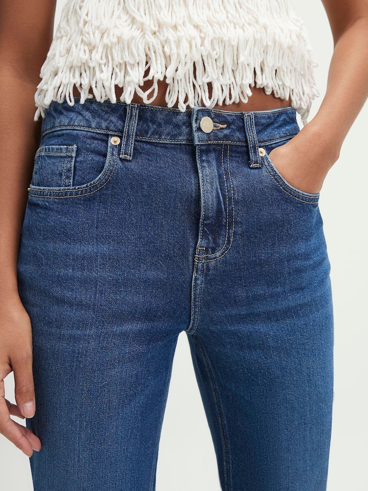 River Island Blue High Rise Cropped Kick Flare Jeans - Image 4 of 4