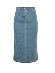PixieGirl Petite Blue Denim Seam Midi Skirt - Image 5 of 5