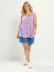 Yours Curve Purple Ribbed Swing Buttoned Cami - Image 2 of 6