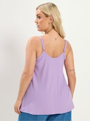 Yours Curve Purple Ribbed Swing Buttoned Cami - Image 3 of 6