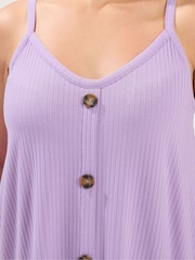Yours Curve Purple Ribbed Swing Buttoned Cami - Image 4 of 6