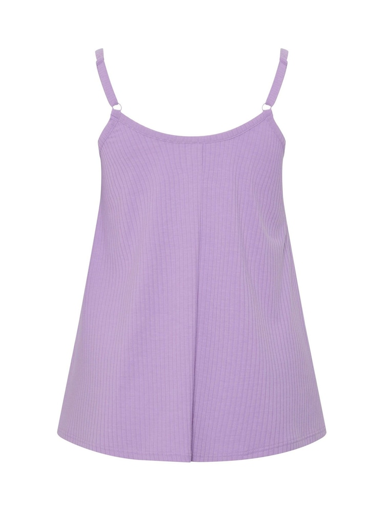 Yours Curve Purple Ribbed Swing Buttoned Cami - Image 6 of 6 Yours Curve Purple Ribbed Swing Buttoned Cami - Image 6 of 6