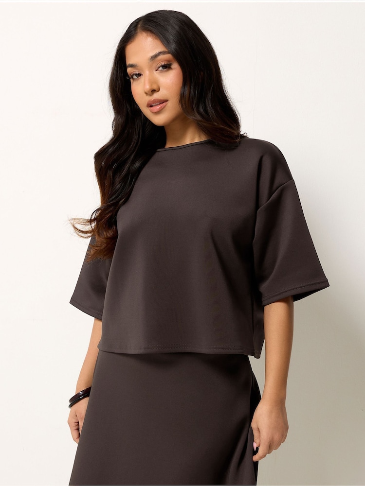PixieGirl Petite Brown Boxy T-Shirt - Image 1 of 5