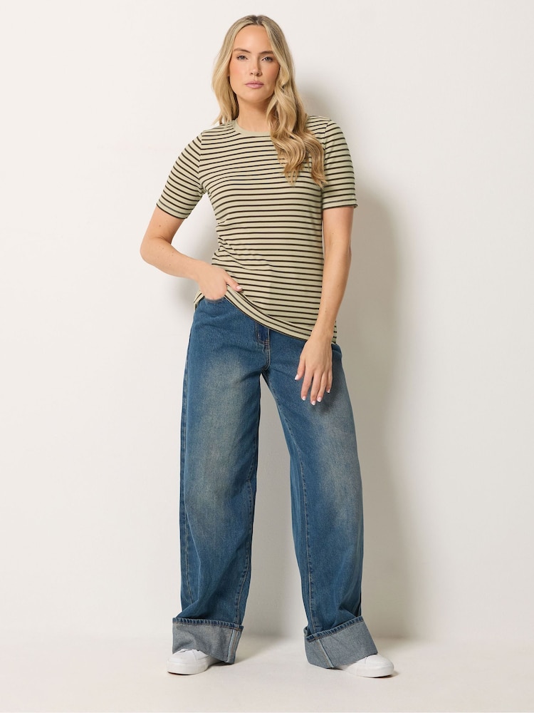 Long Tall Sally Brown Stripe Scoop Neck T-Shirt - Image 2 of 5 Long Tall Sally Brown Stripe Scoop Neck T-Shirt - Image 2 of 5