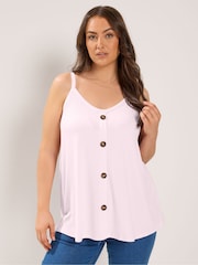 Yours Curve Pink Ribbed Swing Buttoned Cami - Image 1 of 6