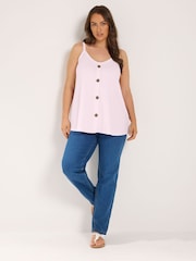 Yours Curve Pink Ribbed Swing Buttoned Cami - Image 2 of 6