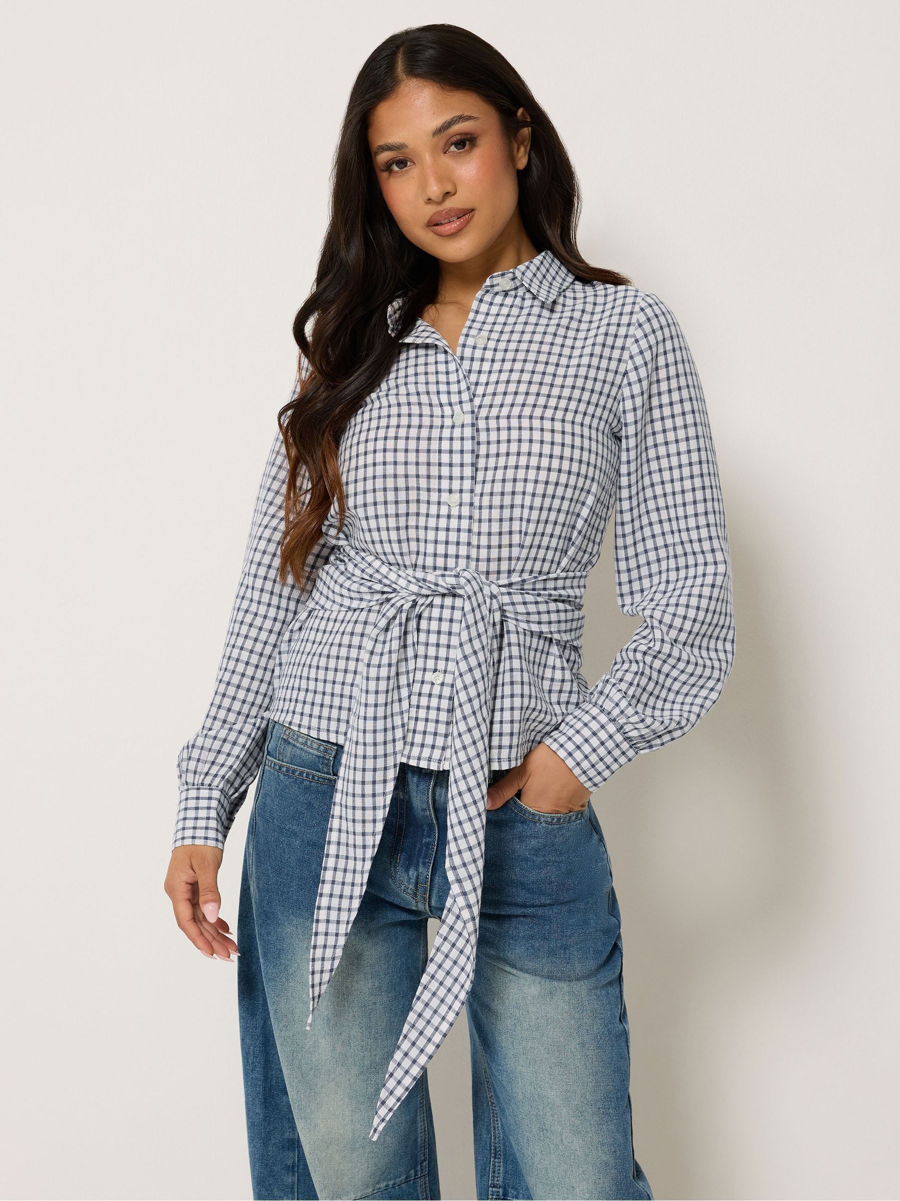 Pixiegirl Petite Women's Blue Check Bandana Shirt