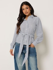 PixieGirl Petite Blue Check Bandana Shirt - Image 1 of 5
