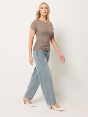 Long Tall Sally Brown Off Shoulder Ruched Top - Image 3 of 6
