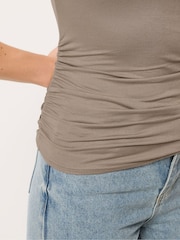 Long Tall Sally Brown Off Shoulder Ruched Top - Image 4 of 6