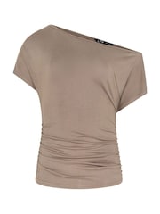 Long Tall Sally Brown Off Shoulder Ruched Top - Image 6 of 6