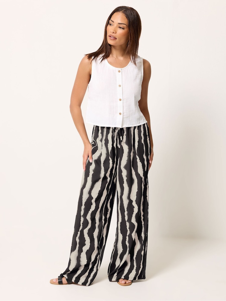 PixieGirl Petite Black Blurred Zebra Print Wide Leg Trousers - Image 1 of 5