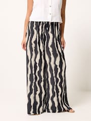 PixieGirl Petite Black Blurred Zebra Print Wide Leg Trousers - Image 2 of 5
