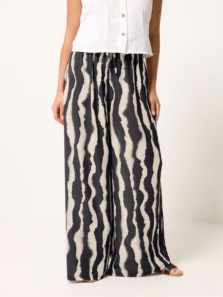 PixieGirl Petite Black Blurred Zebra Print Wide Leg Trousers - Image 2 of 5