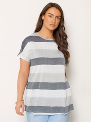 Yours Curve Grey Stripe Shimmer Top - Image 1 of 5