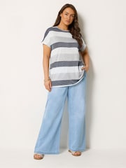 Yours Curve Grey Stripe Shimmer Top - Image 2 of 5