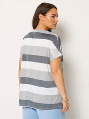 Yours Curve Grey Stripe Shimmer Top - Image 3 of 5
