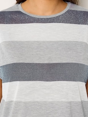 Yours Curve Grey Stripe Shimmer Top - Image 4 of 5