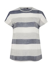 Yours Curve Grey Stripe Shimmer Top - Image 5 of 5