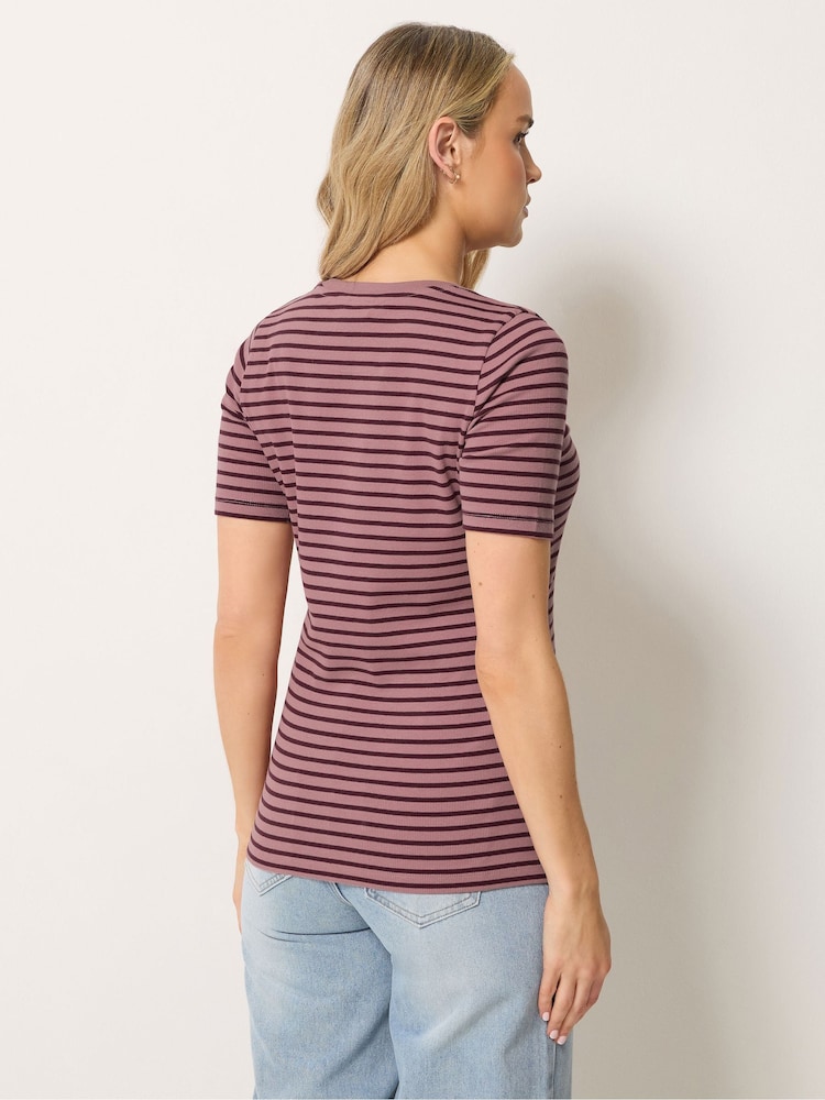 Long Tall Sally Pink Stripe Scoop Neck T-Shirt - Image 2 of 5 Long Tall Sally Pink Stripe Scoop Neck T-Shirt - Image 2 of 5