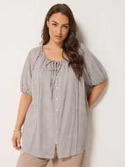 Yours Curve Brown Stripe Boho Blouse - Image 1 of 5