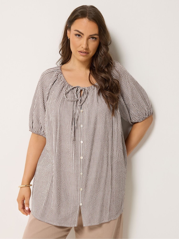 Yours Curve Brown Stripe Boho Blouse - Image 1 of 5 Yours Curve Brown Stripe Boho Blouse - Image 1 of 5