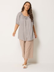 Yours Curve Brown Stripe Boho Blouse - Image 2 of 5