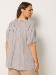 Yours Curve Brown Stripe Boho Blouse - Image 3 of 5