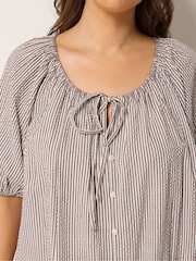 Yours Curve Brown Stripe Boho Blouse - Image 4 of 5