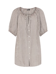 Yours Curve Brown Stripe Boho Blouse - Image 5 of 5
